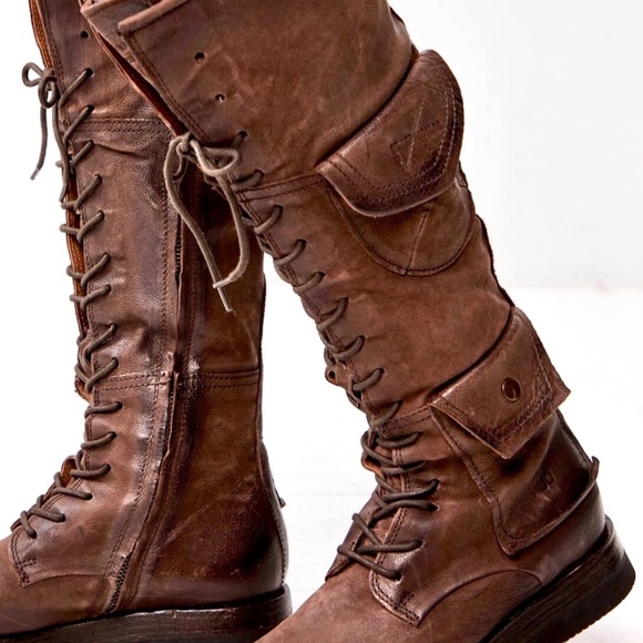 Free People A.S.98 Elisa Tall Lace Boot Fondente Brown Distress Leather - Picture 4 of 12